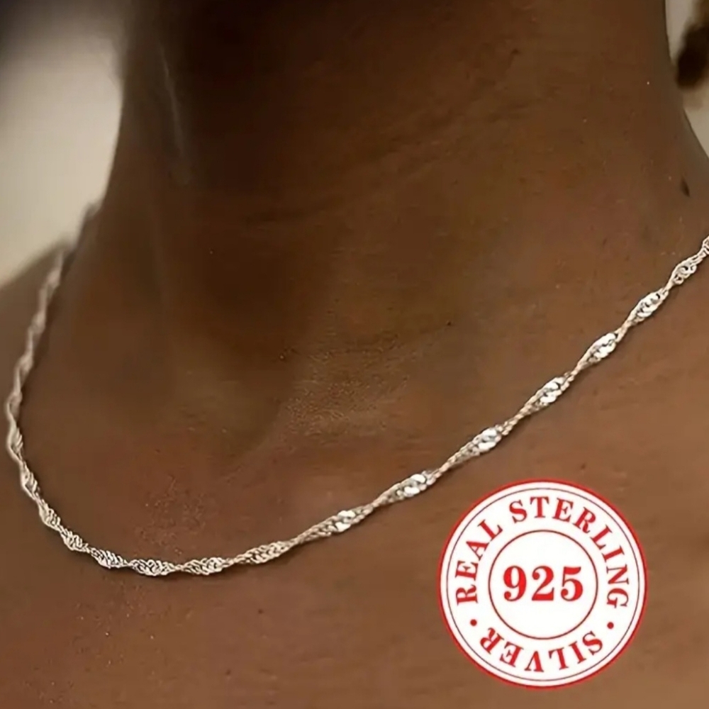 S925 Sterling Silver Water Ripple Chain Necklace for Women